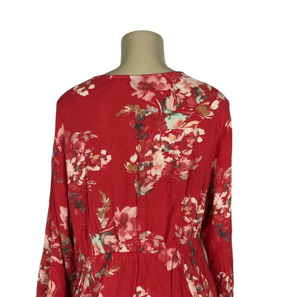 Torrid Floral Print Crochet Lace V-Neck Bell Sleeve Tunic Top Size 1X Boho Gauze - Picture 6 of 8